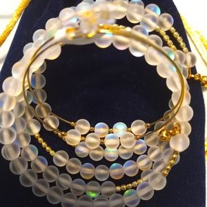 Rainbow gold memory Bracelet with hoop earrings